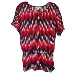 Michael Kors Women's Sheer Chiffon Blouse Top Short Sleeve Size M Multicolor